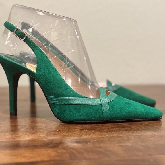VALLEY LANE emerald  Green‎ Suede 3.25" Heels Sling Back Size 9 Pointy Toe - Picture 5 of 9